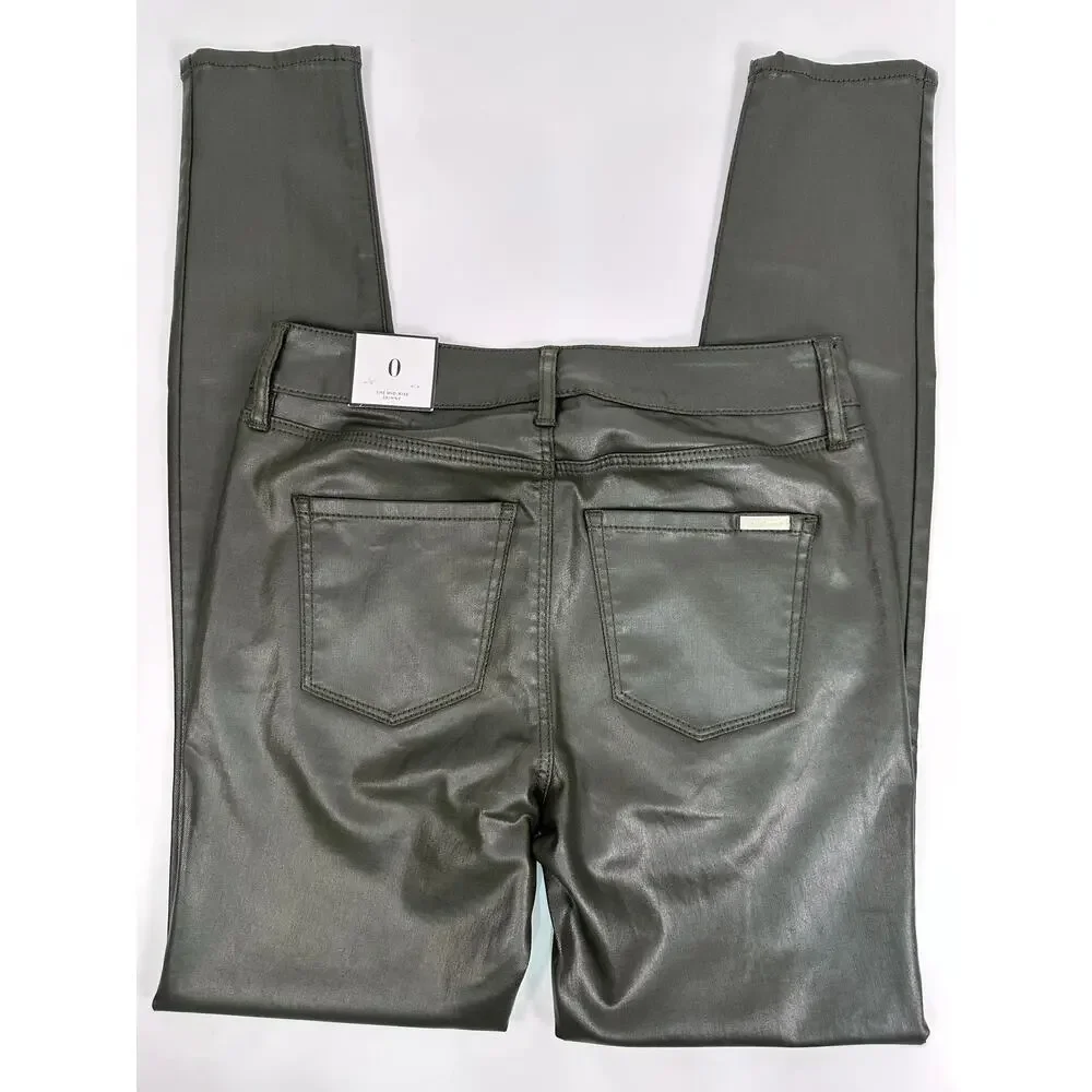 NWT White House Black Market Mid Rise Coated Moto Skinny Jeans Green Size 0R - Picture 6 of 12